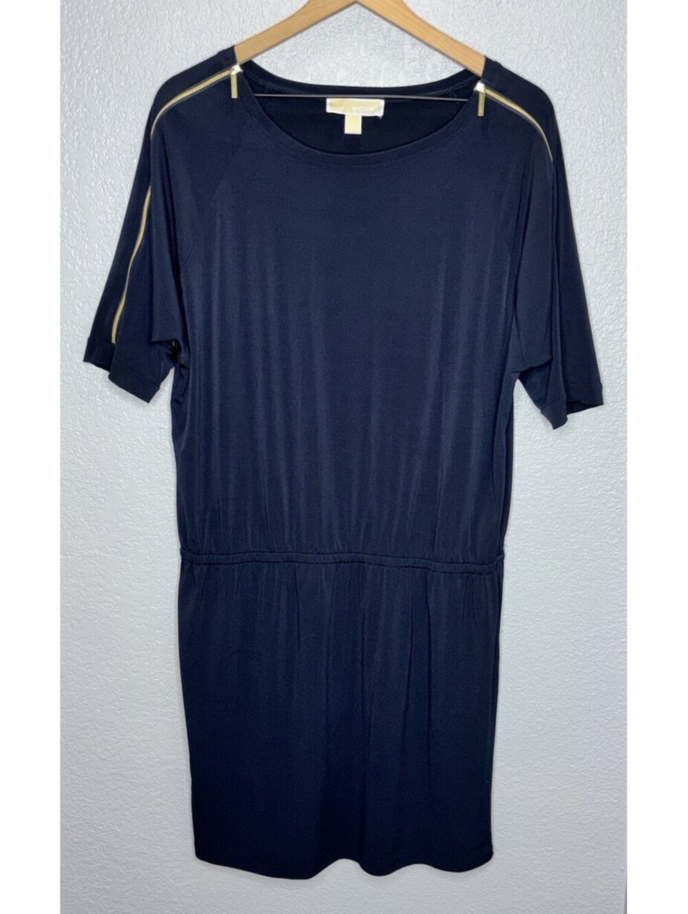 Michael Michael Kors Short-sleeve T-shirt Dress Gold Zipper Accents Large Blue